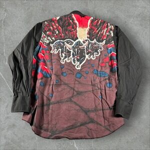 Vintage Wrangler Shirt Mens 17 1/2 Black Brushpopper Aztec Bulls Stampede Cowboy